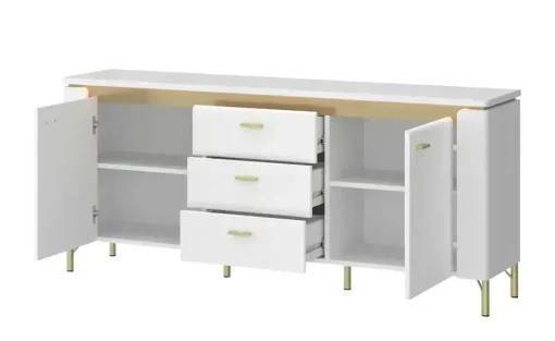 TV-Lowboard mit Softclose Losini | Weiß, Goldfarben