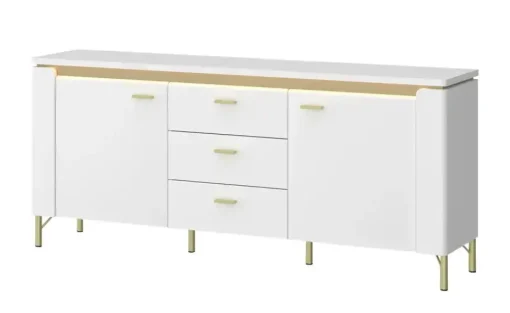 TV-Lowboard mit Softclose Losini | Weiß, Goldfarben
