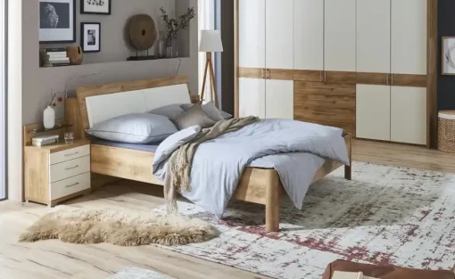 uno Bettanlage Keva | Bettgestell mit Nachtkommoden und Beleuchtung, 160 cm