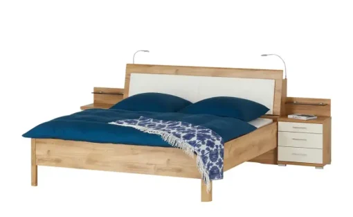 uno Bettanlage Keva | Bettgestell mit Nachtkommoden und Beleuchtung, 160 cm