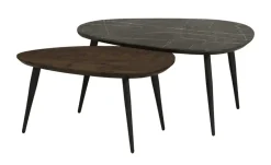 uno Couchtisch 2er Set Dortmund | Mango (Nachbildung), Dunkelbraun, Marmoroptik, Grau