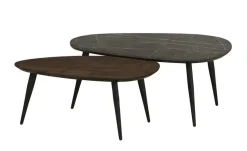 uno Couchtisch 2er Set XL Dortmund | Mango (Nachbildung), Dunkelbraun, Marmoroptik, Grau