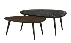 uno Couchtisch 2er Set XL Dortmund | Mango (Nachbildung), Dunkelbraun, Marmoroptik, Schwarz