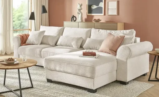 uno Ecksofa beidseitig montierbar Angelina groß | Creme