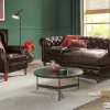 uno Ecksofa Bezug aus Echtleder Chesterfield | Braun