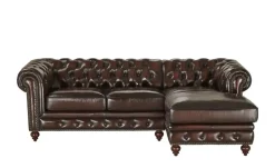 uno Ecksofa Bezug aus Echtleder Chesterfield | Braun