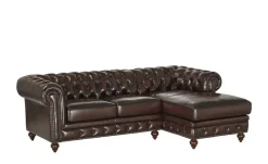 uno Ecksofa Bezug aus Echtleder Chesterfield | Braun
