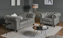 uno Einzelsofa Chesterfield Stoff | Grau, 2 | Höffner