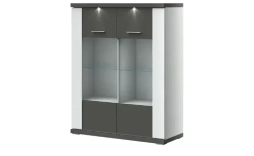 uno Highboard  Titan | Weiß, Graphit, Spotbeleuchtung