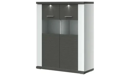 uno Highboard  Titan | Weiß, Graphit, Spotbeleuchtung