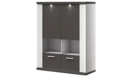 uno Hängevitrine  Titan | Weiß, Graphit, Spotbeleuchtung