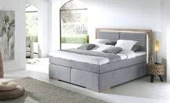 uno Massivholz-Boxspringbett mit LED-Beleuchtung Marlow | Hellgrau, 160 cm