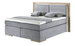uno Massivholz-Boxspringbett mit LED-Beleuchtung Marlow | Hellgrau, 160 cm