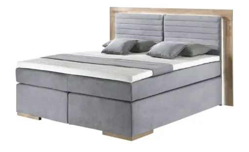 uno Massivholz-Boxspringbett mit LED-Beleuchtung Marlow | Hellgrau, 160 cm