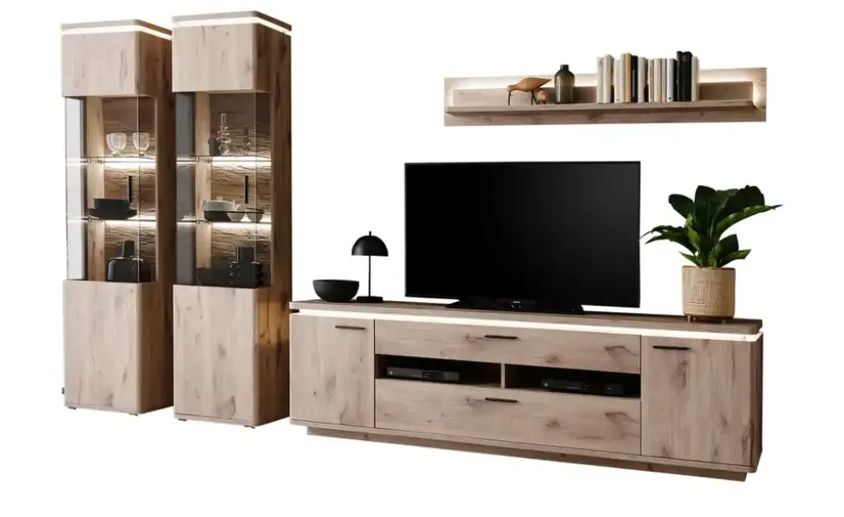 uno Wohnkombination Kataros | ohne Absetzung in Anthrazit, Schubkastendämpfer, Kabeldurchlass/Kabelkanal