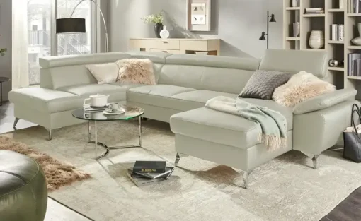 uno Wohnlandschaft mit verstellbarem Kopfteil Apollo | Creme, links