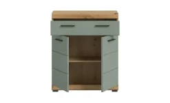 Unterschrank SCHLOONSEE, Breite 74cm, 2 Tür, 1 Schubkasten, 2 Fächer, MDF-Front in verschiedenen Farben erhältlich, Badmöbel, Badschrank, Kommode, Bad Schloonsee | Eiche Artisan (Nachbildung), Salbeigrün