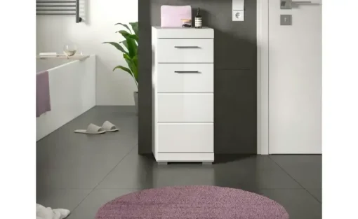 Unterschrank SCHLOONSEE, Breite 37cm, 1 Tür, 1 Schubkasten, 2 Fächer, MDF-Front in verschiedenen Farben erhältlich, Badmöbel, Badschrank, Kommode, Bad Schloonsee | Weiß, hochglanz