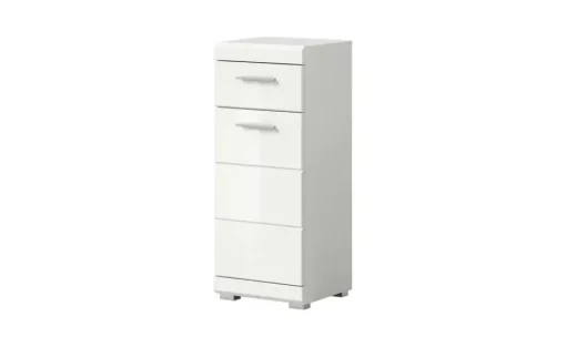 Unterschrank SCHLOONSEE, Breite 37cm, 1 Tür, 1 Schubkasten, 2 Fächer, MDF-Front in verschiedenen Farben erhältlich, Badmöbel, Badschrank, Kommode, Bad Schloonsee | Weiß, hochglanz