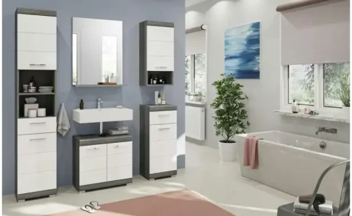 Unterschrank SCHLOONSEE, Breite 37cm, 1 Tür, 1 Schubkasten, 2 Fächer, MDF-Front in verschiedenen Farben erhältlich, Badmöbel, Badschrank, Kommode, Bad Schloonsee | hochglanz