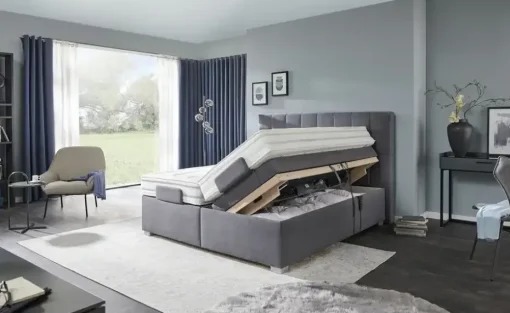 vanDoorn Motor-Boxspringbett mit Bettkasten Ohio | Grau, 160 cm