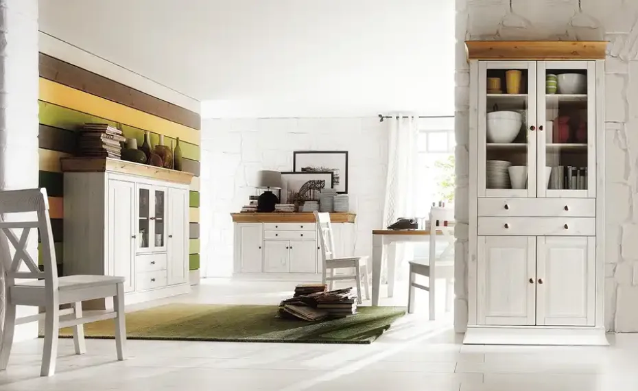 Vitrine Bornholm | Kiefer, Weiß, antik | Möbel Höffner