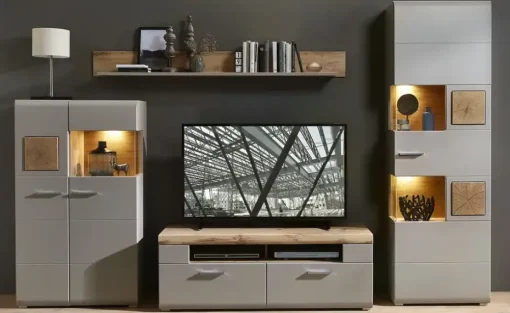 Vitrine Cortina | Grau, Eiche (Nachbildung) | Höffner