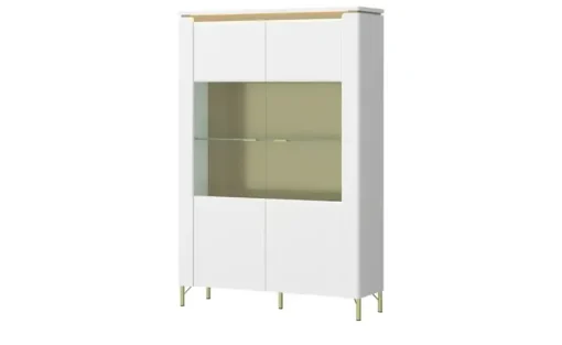 Vitrine mit Softclose Losini | Weiß, Goldfarben