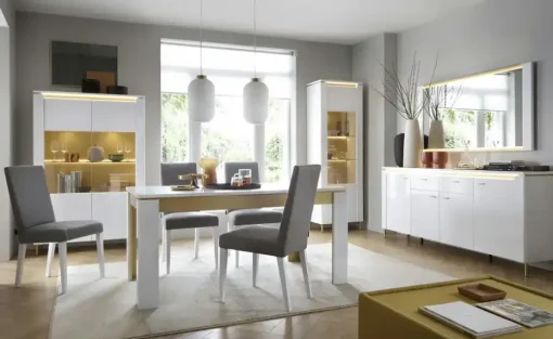 Vitrine mit Softclose Losini | Weiß, Goldfarben
