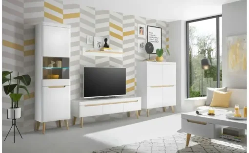 Vitrine  mit Soft-Close Malaren | Weiß, Eiche (Nachbildung)