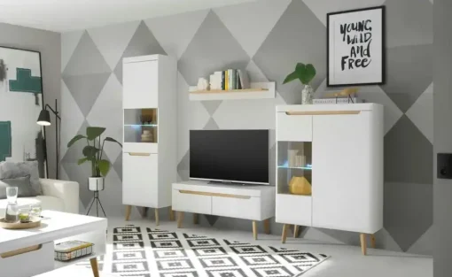 Vitrine  mit Soft-Close Malaren | Weiß, Eiche (Nachbildung)