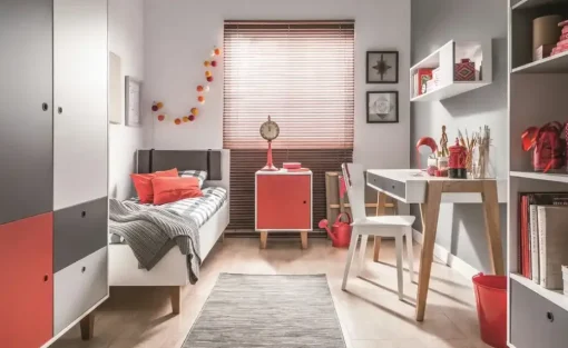 VOX Nachtschrank Concept | Rot, Weiß, Eiche | Höffner