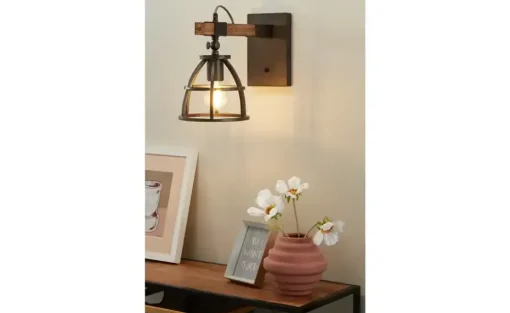 Wandleuchte, 1-flammig, schwarz/holz | Möbel Höffner