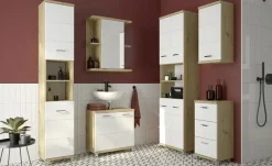 Waschbeckenunterschrank Nehmitzsee | Eiche Artisan (Nachbildung), Weiß