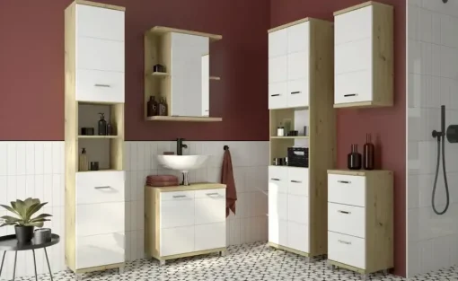 Waschbeckenunterschrank Nehmitzsee | Eiche Artisan (Nachbildung), Weiß