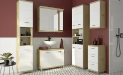 Waschbeckenunterschrank Nehmitzsee | Eiche Artisan (Nachbildung), Weiß