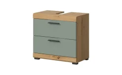 Waschbeckenunterschrank SCHLOONSEE, Breite 60cm, 2 Schubkästen, mit Siphonausschnitt, MDF-Front, in verschiedenen Farben erhältlich, Badmöbel, Badschrank, Kommode, Bad Schloonsee | Eiche Artisan (Nachbildung), Salbeigrün