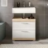 Waschbeckenunterschrank SCHLOONSEE, Breite 60cm, 2 Schubkästen, mit Siphonausschnitt, MDF-Front, in verschiedenen Farben erhältlich, Badmöbel, Badschrank, Kommode, Bad Schloonsee | Eiche Sonoma (Nachbildung), Weiß, hochglanz
