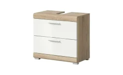 Waschbeckenunterschrank SCHLOONSEE, Breite 60cm, 2 Schubkästen, mit Siphonausschnitt, MDF-Front, in verschiedenen Farben erhältlich, Badmöbel, Badschrank, Kommode, Bad Schloonsee | Eiche Sonoma (Nachbildung), Weiß, hochglanz