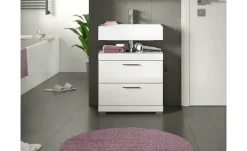 Waschbeckenunterschrank SCHLOONSEE, Breite 60cm, 2 Schubkästen, mit Siphonausschnitt, MDF-Front, in verschiedenen Farben erhältlich, Badmöbel, Badschrank, Kommode, Bad Schloonsee | Weiß, hochglanz