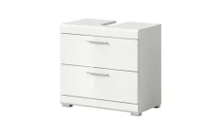 Waschbeckenunterschrank SCHLOONSEE, Breite 60cm, 2 Schubkästen, mit Siphonausschnitt, MDF-Front, in verschiedenen Farben erhältlich, Badmöbel, Badschrank, Kommode, Bad Schloonsee | Weiß, hochglanz