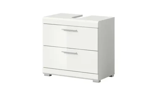 Waschbeckenunterschrank SCHLOONSEE, Breite 60cm, 2 Schubkästen, mit Siphonausschnitt, MDF-Front, in verschiedenen Farben erhältlich, Badmöbel, Badschrank, Kommode, Bad Schloonsee | Weiß, hochglanz
