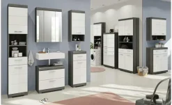 Waschbeckenunterschrank SCHLOONSEE, Breite 60cm, 2 Schubkästen, mit Siphonausschnitt, MDF-Front, in verschiedenen Farben erhältlich, Badmöbel, Badschrank, Kommode, Bad Schloonsee | Weiß