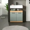 Waschbeckenunterschrank SCHLOONSEE, Breite 60cm, 2 Tür, 2 Fächer, mit Siphonausschnitt, MDF-Front in verschiedenen Farben erhältlich, Badmöbel, Badschrank, Kommode, Bad Schloonsee | Eiche Artisan (Nachbildung), Salbeigrün
