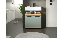 Waschbeckenunterschrank SCHLOONSEE, Breite 60cm, 2 Tür, 2 Fächer, mit Siphonausschnitt, MDF-Front in verschiedenen Farben erhältlich, Badmöbel, Badschrank, Kommode, Bad Schloonsee | Eiche Artisan (Nachbildung), Salbeigrün