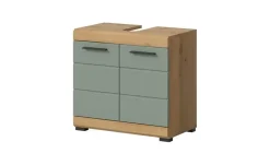 Waschbeckenunterschrank SCHLOONSEE, Breite 60cm, 2 Tür, 2 Fächer, mit Siphonausschnitt, MDF-Front in verschiedenen Farben erhältlich, Badmöbel, Badschrank, Kommode, Bad Schloonsee | Eiche Artisan (Nachbildung), Salbeigrün