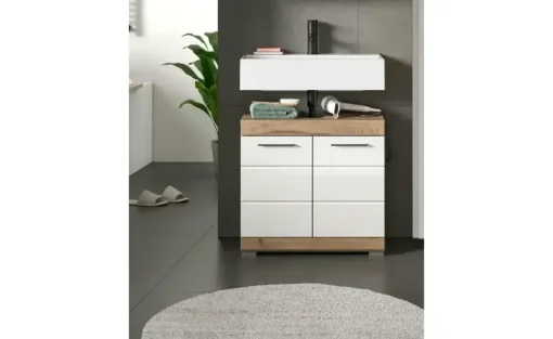 Waschbeckenunterschrank WALDSEE, Breite 60cm, 2 Tür, 2 Fächer, mit Siphonausschnitt, MDF-Front, in verschiedenen Farben erhältlich, Badmöbel, Badschrank, Kommode, Bad Waldsee