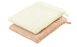Waschhandschuh (16 x 21cm), 2er-Set Hellorange-Creme Soft Cotton