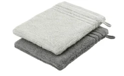 Waschhandschuh (16 x 21cm), 2er-Set Anthrazit-Hellgrau Soft Cotton