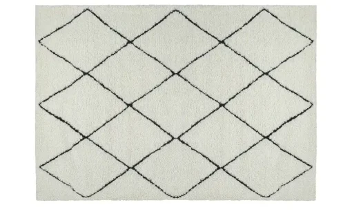 Webteppich Ideal Shaggy | Weiß, Schwarz, 80x150 cm